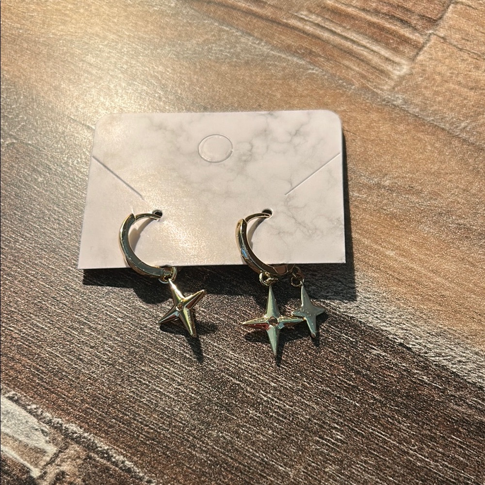 NEW Gold Plated Star Hoop Earrings